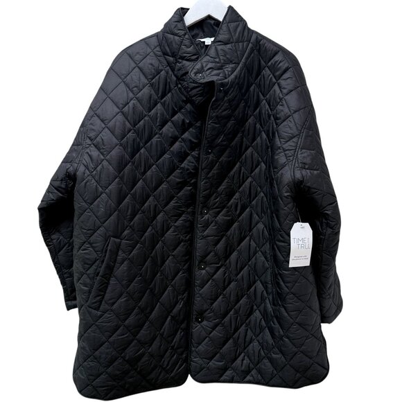 Time & Tru Quilted Coat Plus Size 1X Black Snap Front Lightweight Jacket Womens - Picture 5 of 9